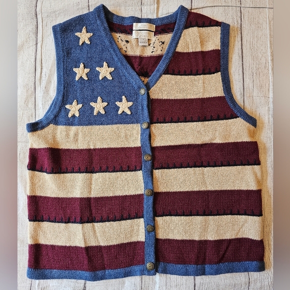 Christopher & Banks Size Medium Vintage Hand Embroidered Patriotic Sweater Vest - Picture 1 of 9